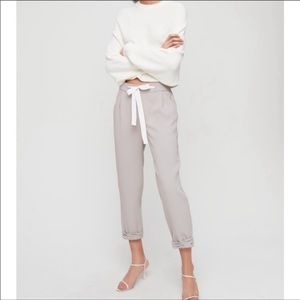 Aritzia Wilfred Allant Gray Linen Blend Drawstring Crop Relaxed Pants Size 4 EUC